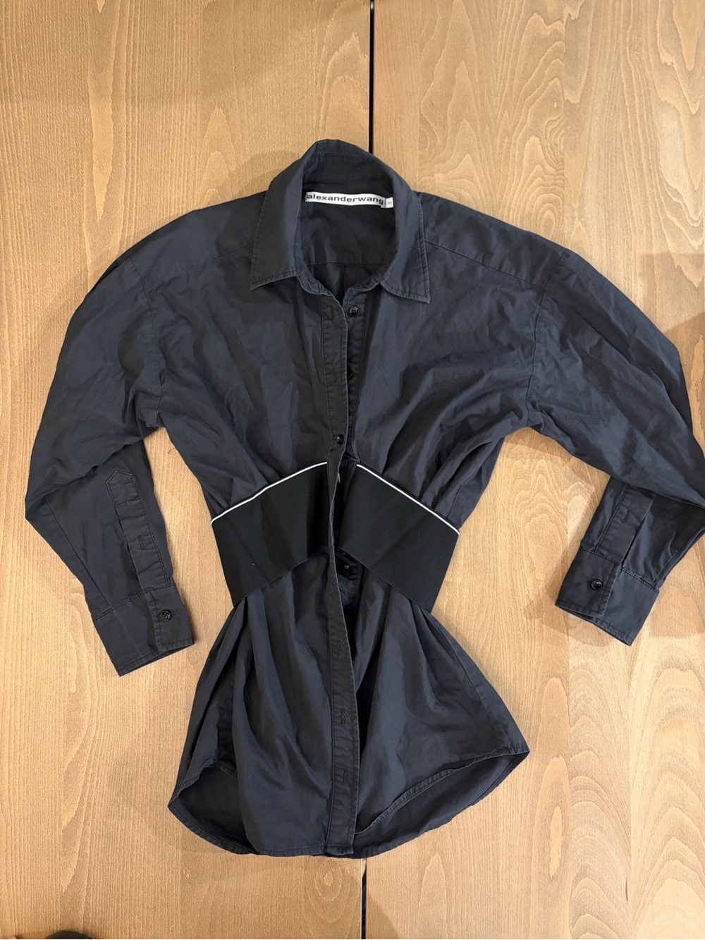ALEXANDER WANG LOGO ELASTIC SHIRT DRESS, SZ 4 BLACK